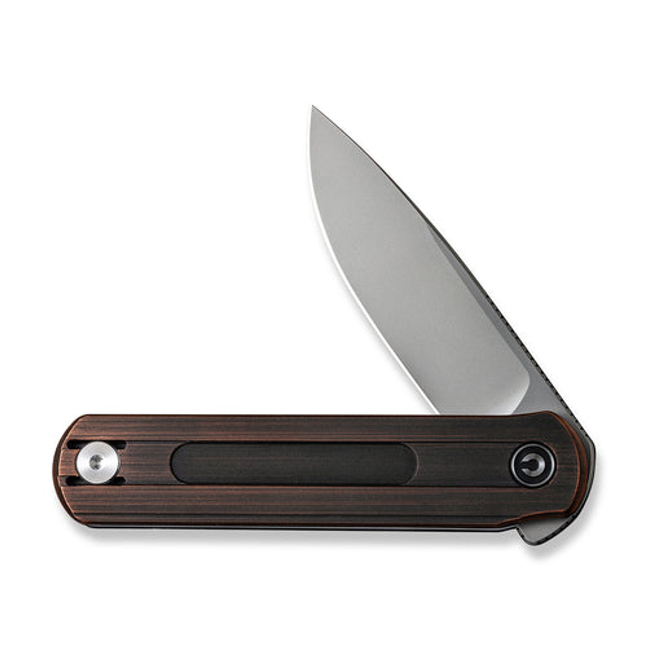 CIVIVI Foldis Front Flipper Knife (C21044-1) 2.67" Silver Bead Blasted Nitro-V Drop Point Plain Blade, Black Hand Rubbed Copper Handle