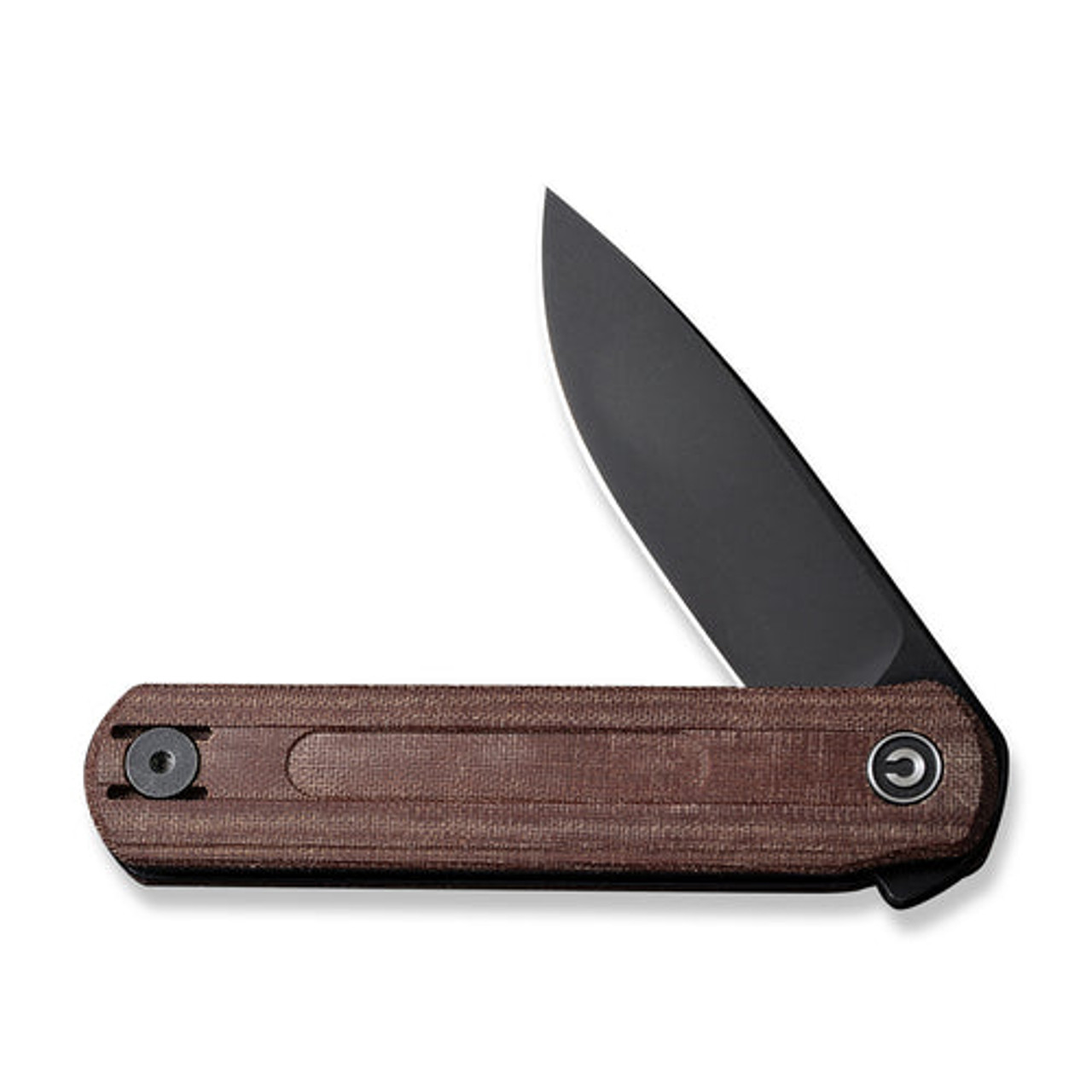 CIVIVI Foldis Front Flipper Knife (C21044-2) 2.67" Black Stonewashed Nitro-V Drop Point Plain Blade, Brown Linen Micarta Handle