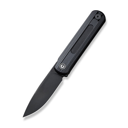 CIVIVI Foldis Front Flipper Knife (C21044-3) 2.67" Black Stonewashed Nitro-V Drop Point Plain Blade, Black G-10 Handle
