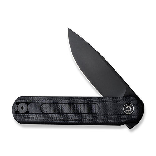 CIVIVI Foldis Front Flipper Knife (C21044-3) 2.67" Black Stonewashed Nitro-V Drop Point Plain Blade, Black G-10 Handle