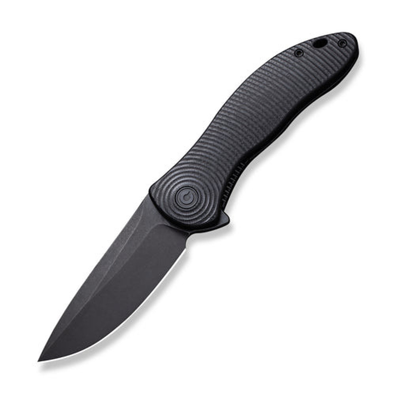 CIVIVI Synergy 3 Flipper Knife (C20075D-1) 3.24" Black Stonewashed Nitro-V Drop Point Plain Blade, Black G-10 Handle