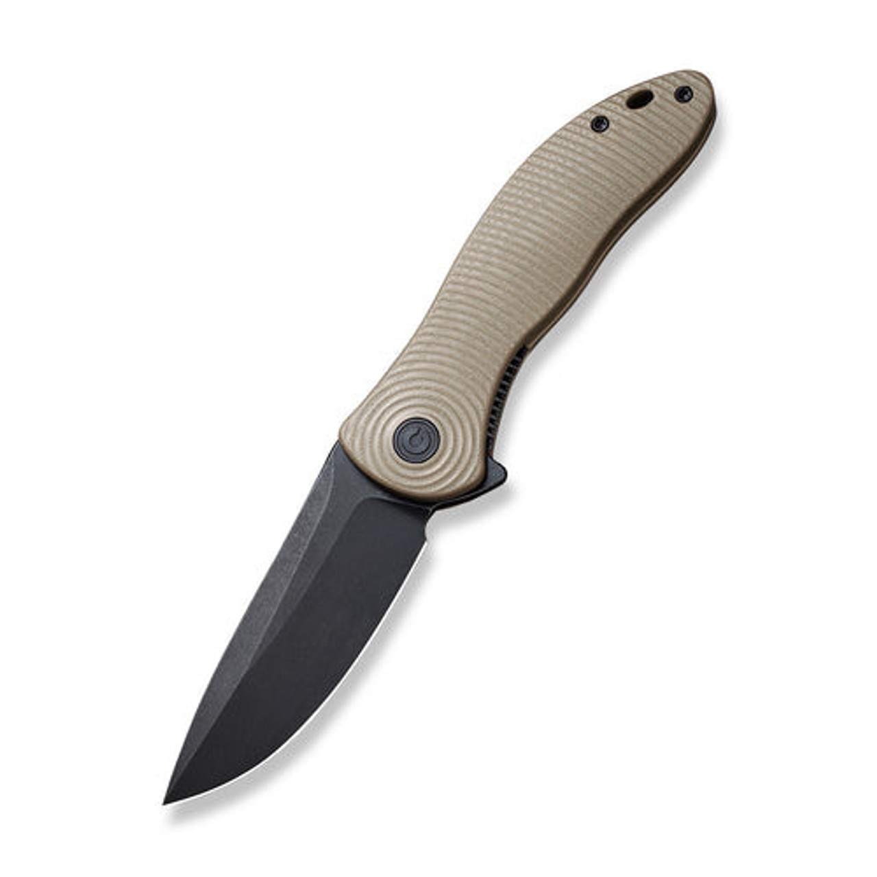 CIVIVI Synergy3 Flipper Knife (C20075D-2) 3.24" Black Stonewashed Nitro-V Drop Point Plain Blade, Tan G-10 Handle