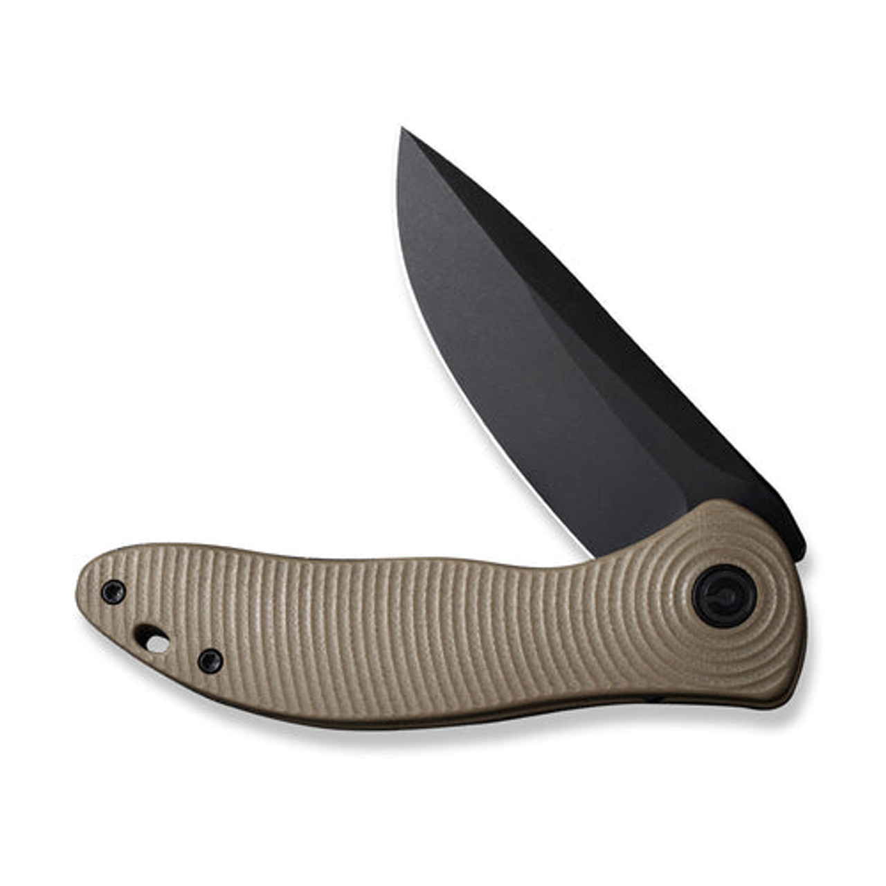 CIVIVI Synergy3 Flipper Knife (C20075D-2) 3.24" Black Stonewashed Nitro-V Drop Point Plain Blade, Tan G-10 Handle