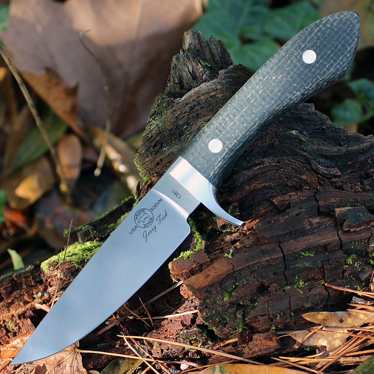 White River Sendero Classic Fixed Blade (WRJF-SC-BBL) - 4.4in CPM-S35VN Stonewash Drop Point Plain Blade, Black Burlap Micarta Handle - Leather Sheath