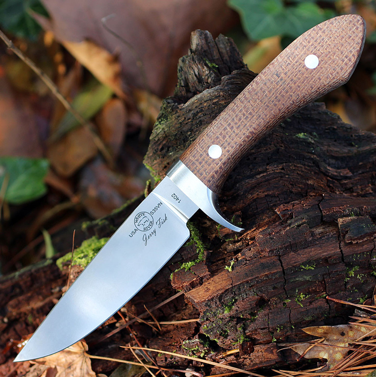 White River Sendero Classic Fixed Blade (WRJF-SC-BNA) - 4.4in CPM-S35VN Stonewash Drop Point Plain Blade, Natural Burlap Micarta Handle - Leather Sheath
