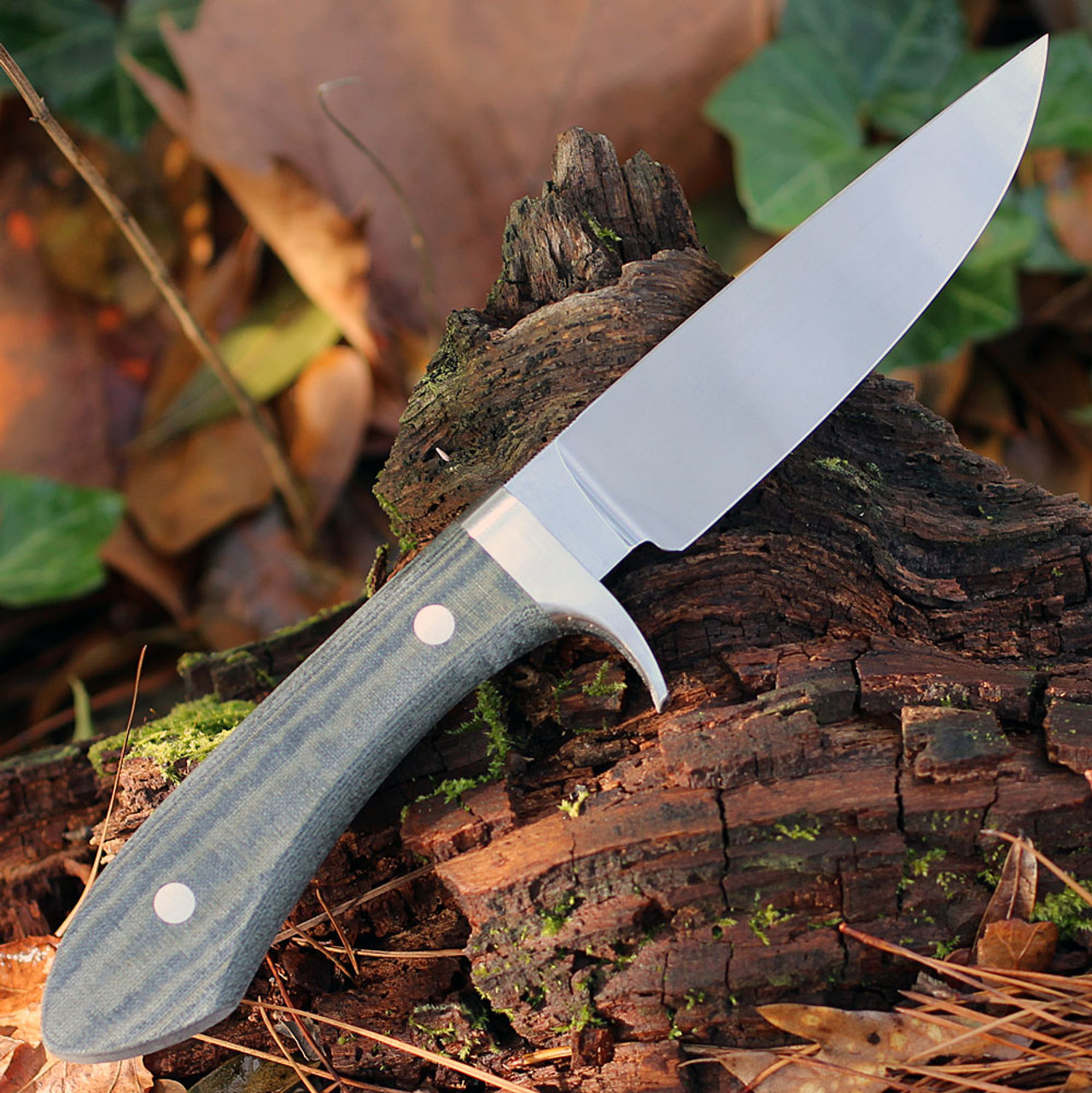 White River Sendero Classic Fixed Blade (WRJF-SC-LBO) - 4.4in CPM-S35VN Stonewash Drop Point Plain Blade, Black and Olive Drab Linen Micarta Handle - Leather Sheath