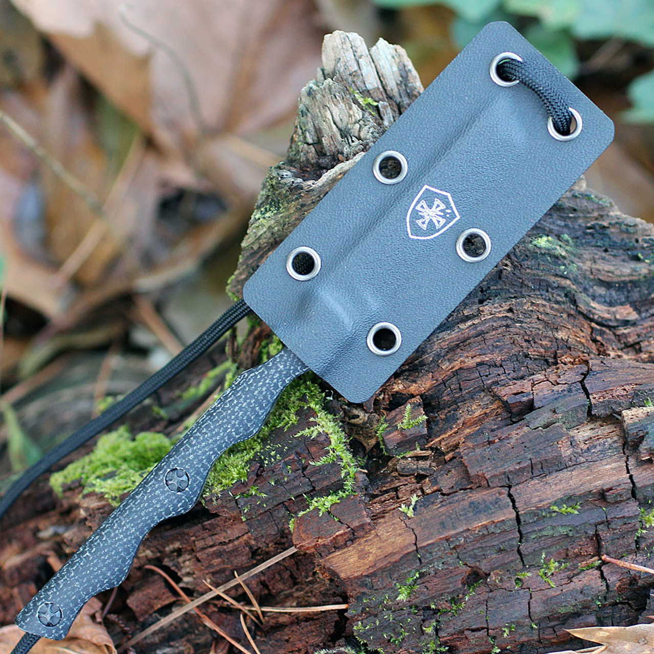 Templar Fixed Blade Neck Knife (N-TKB-32-2) 2.46" D2 Satin Drop Point and Gut Hook Plain Blade, Black Micarta Handle