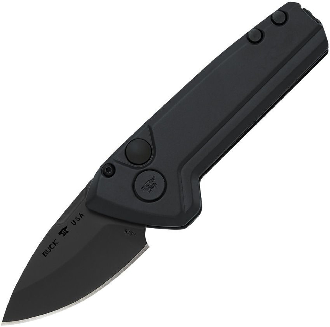 Buck Mini Deploy Blackout Automatic (BU839BKS) 1.875" S35VN Armor Black Cerakote Drop Point Plain Blade, Armor Black Coated Aluminum Handle
