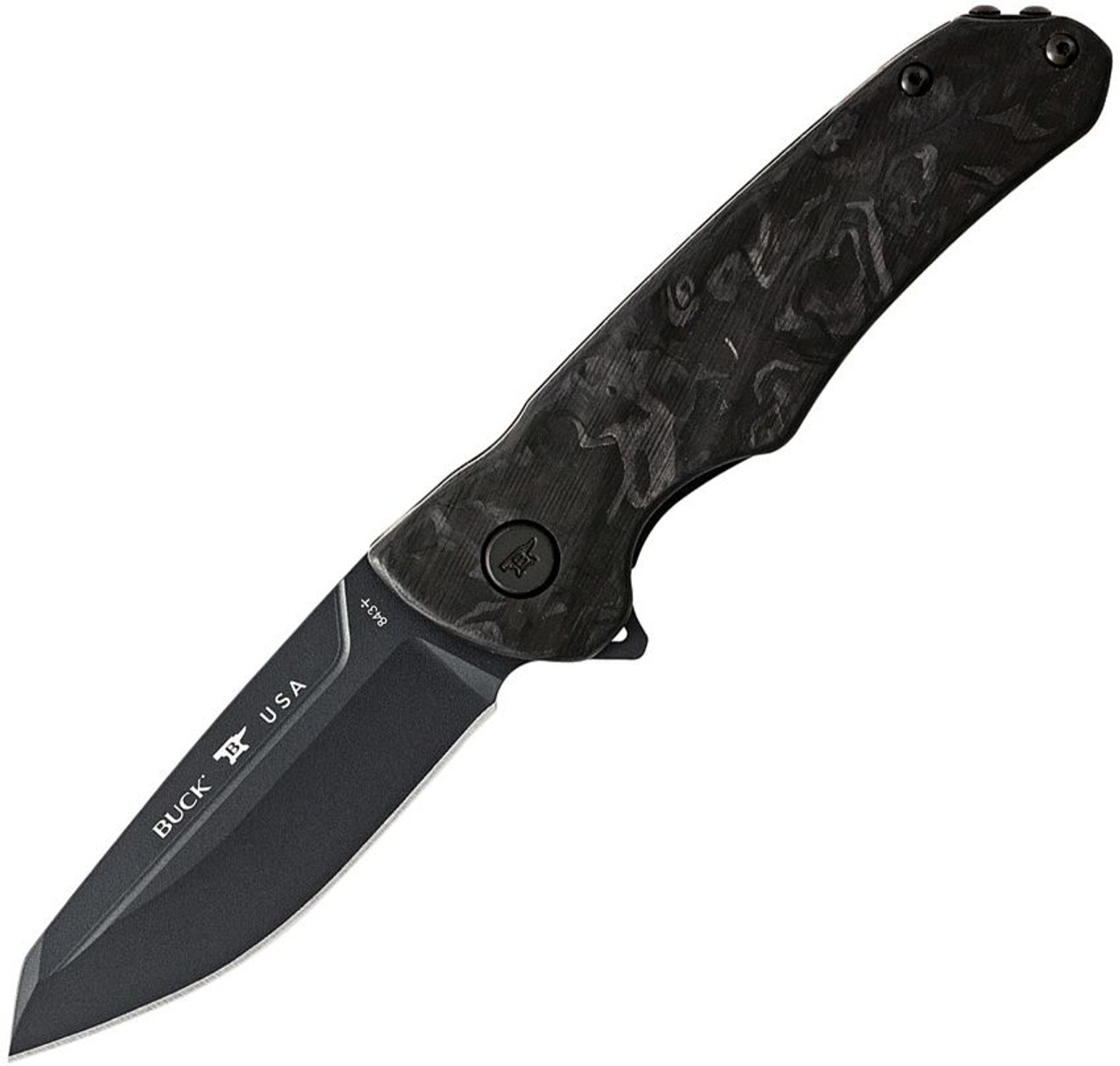 Buck Knives Sprint Ops (BU843CFS) 3.13" S45VN Black Cerakoted Reverse Tanto Plain Blade, Marbled Carbon Fiber Handle