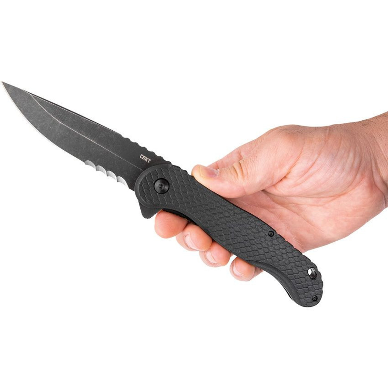 CRKT Taco Viper A/O (CR2267) 4.22" 1.4116 Blackwashed Veff Serrations Drop Point Partially Serrated Blade, Black Glass Reinforced Nylon Handle