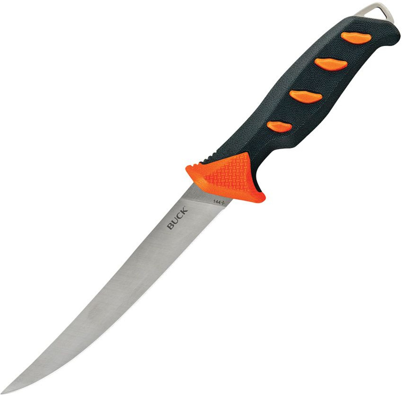 Buck Knives Hookset Freshwater Fillet Knife (BU144ORS) 6" 5Cr15MoV Trailing Point Fillet Blade, Gray and Orange Textured Rubber Handle