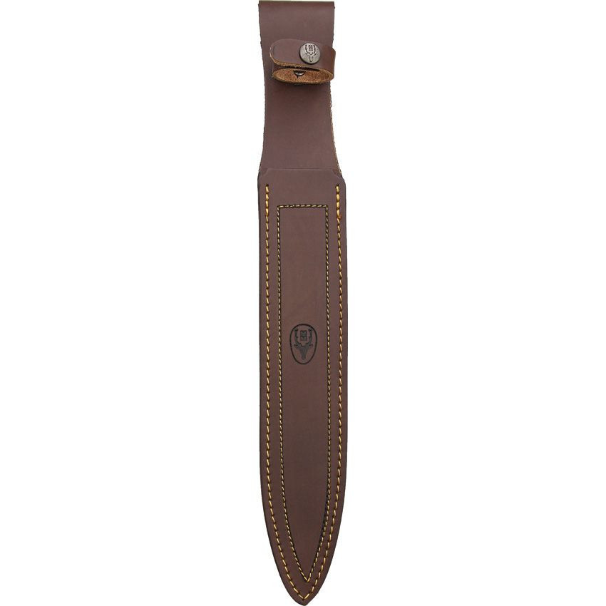 Muela Alcaraz MUE93220 hunting knife crown stag handle 10 inch 440A satin spear point blade brass bolster and leather sheath