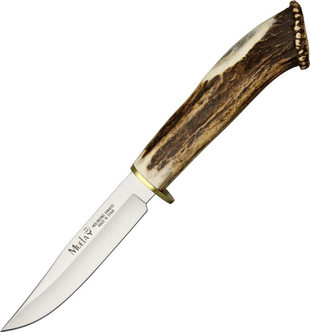 Muela Hunter (CIG12S) 4.75" Stainless Steel Satin Clip Point Plain Blade, Crown Stag Handle