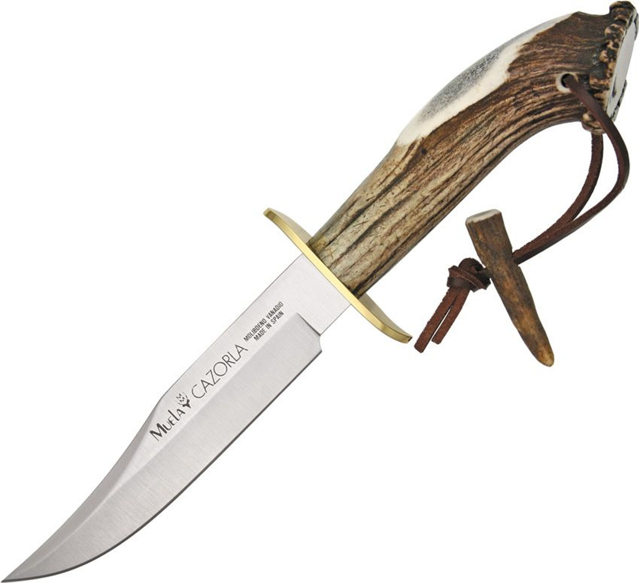 Muela Cazorla Bowie (CICA16) 6.25" Stainless Steel Satin Clip Point Plain Blade, Crown Stag Handle