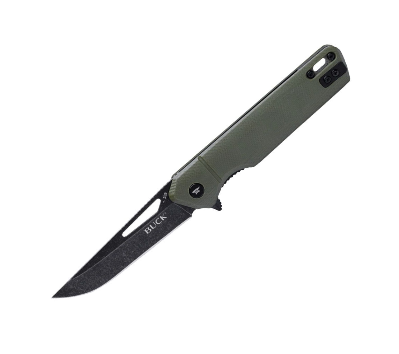 Buck Knives 239 Infusion Assisted Opening Knife (0239GRS-B)- 3.25" Black 7Cr Modified Tanto Blade, OD Green G-10 Handle