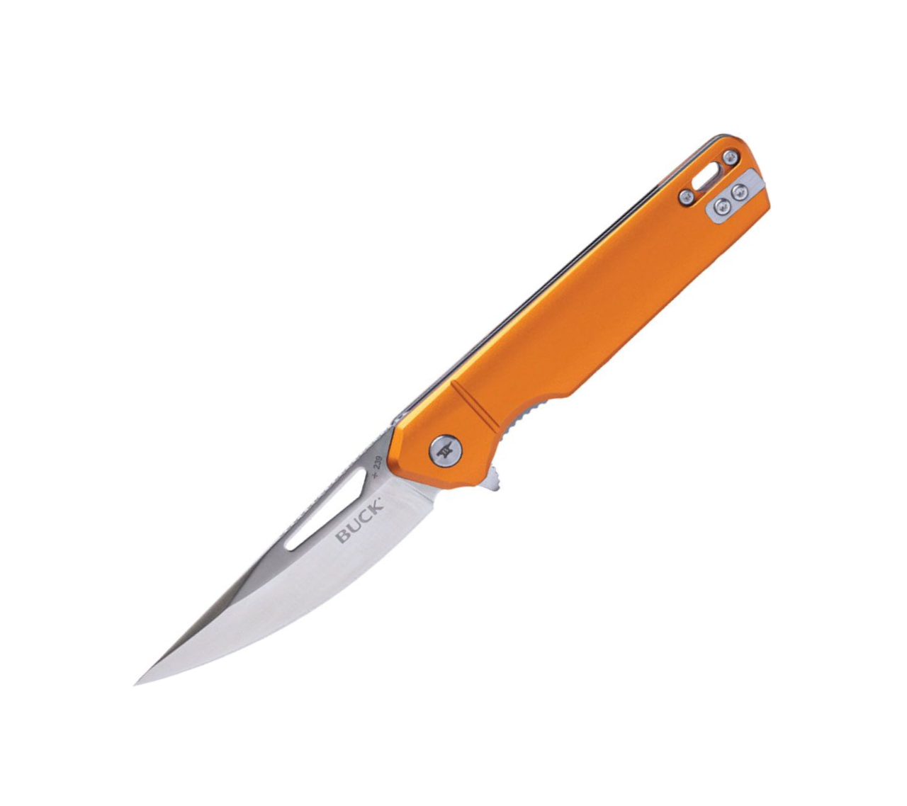 Buck Knives 239 Infusion Assisted Opening Knife (0239ORS-B)- 3.25" Satin 7Cr Drop Point Blade, Orange Aluminum Handle