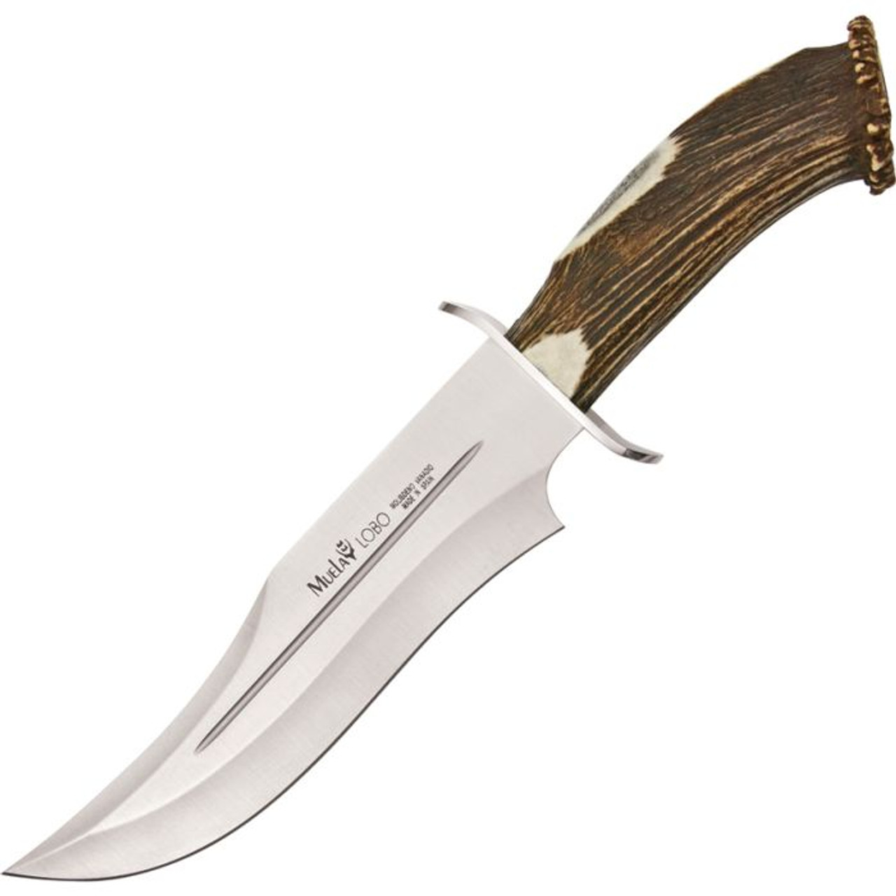 Muela Lobo Fixed Blade Knife (CI23S)- 9.125" Stainless Clip Point Plain Blade, Crown Stag Handle