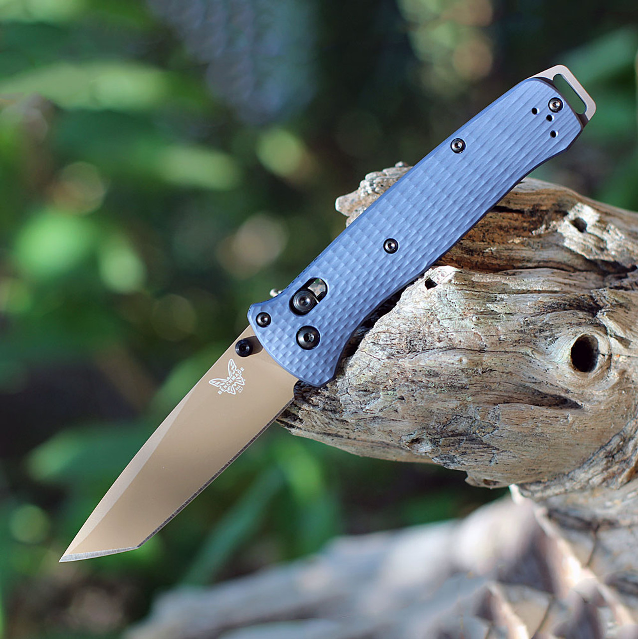 Benchmade Bailout (537FE-02) 3.38" CPM-M4 Dark Earth Cerakote Tanto Plain Blade, Crater Blue  Aluminum Handles