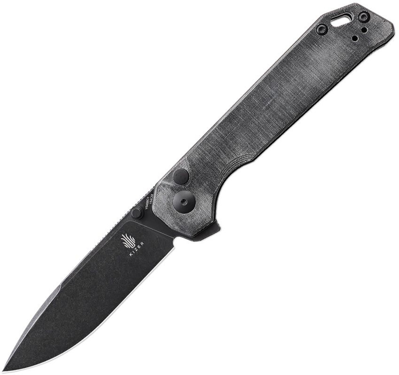 Kizer Begleitier XL (KIV5458C1) - 3.91in CPM 154CM Drop Point Black Plain Blade, Grey Micarta Handle