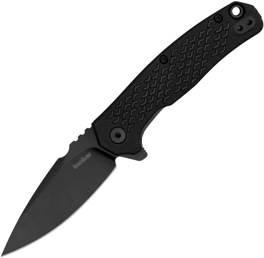 Kershaw Conduit 1407 assisted opening knife profile view showing 2.9 inch black spear point blade.