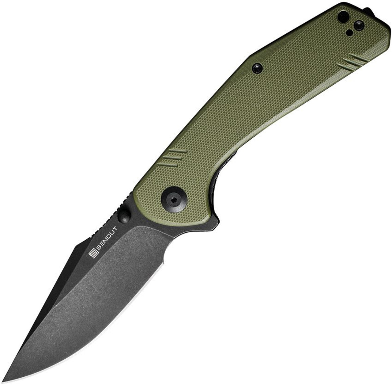 Sencut Actium Flipper (SA0ED) 3.46" Black Stonewashed D2 Drop Point Plain Blade, Green G-10 Handle