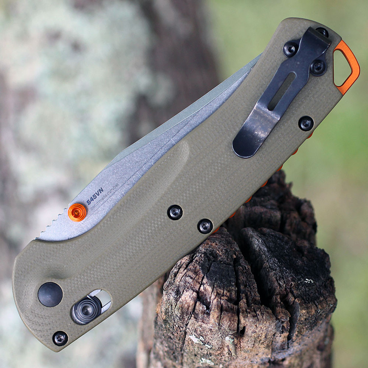 Benchmade Taggedout Folding Knife (15536)- 3.50" CPM-S45VN Satin Clip Point Plain Blade, OD Green G-10 Handle