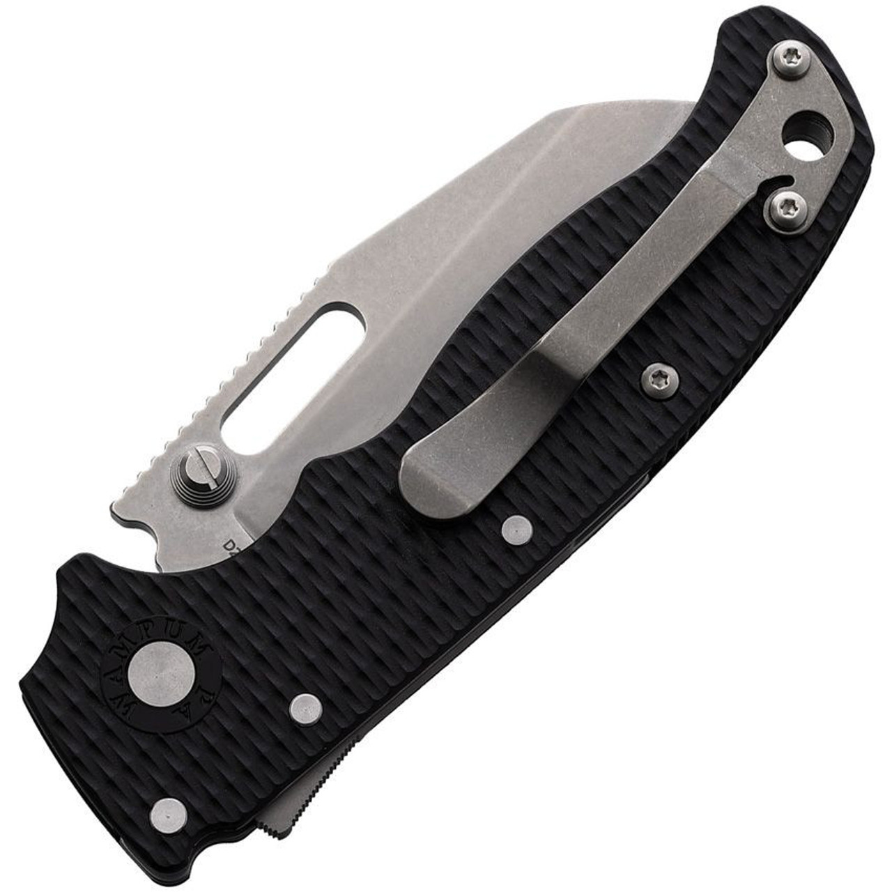Demko AD20.5 Shark Lock - 3.25" D2 Stonewash Wharncliffe Blade, Black Textured Grivory Handle