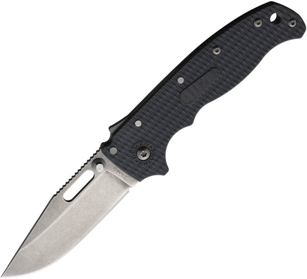 Demko AD20.5 Shark Lock - 3.25" AUS-10A Stonewash Clip Point Blade, Gray Textured Grivory Handle