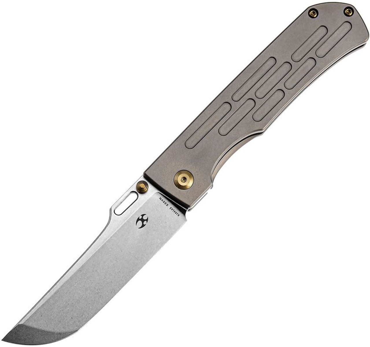 Kansept Knives Reedus (K1041A3) 3.5" Stonewash S35VN Straigh Back Plain Blade, Bronze Titanium Handle