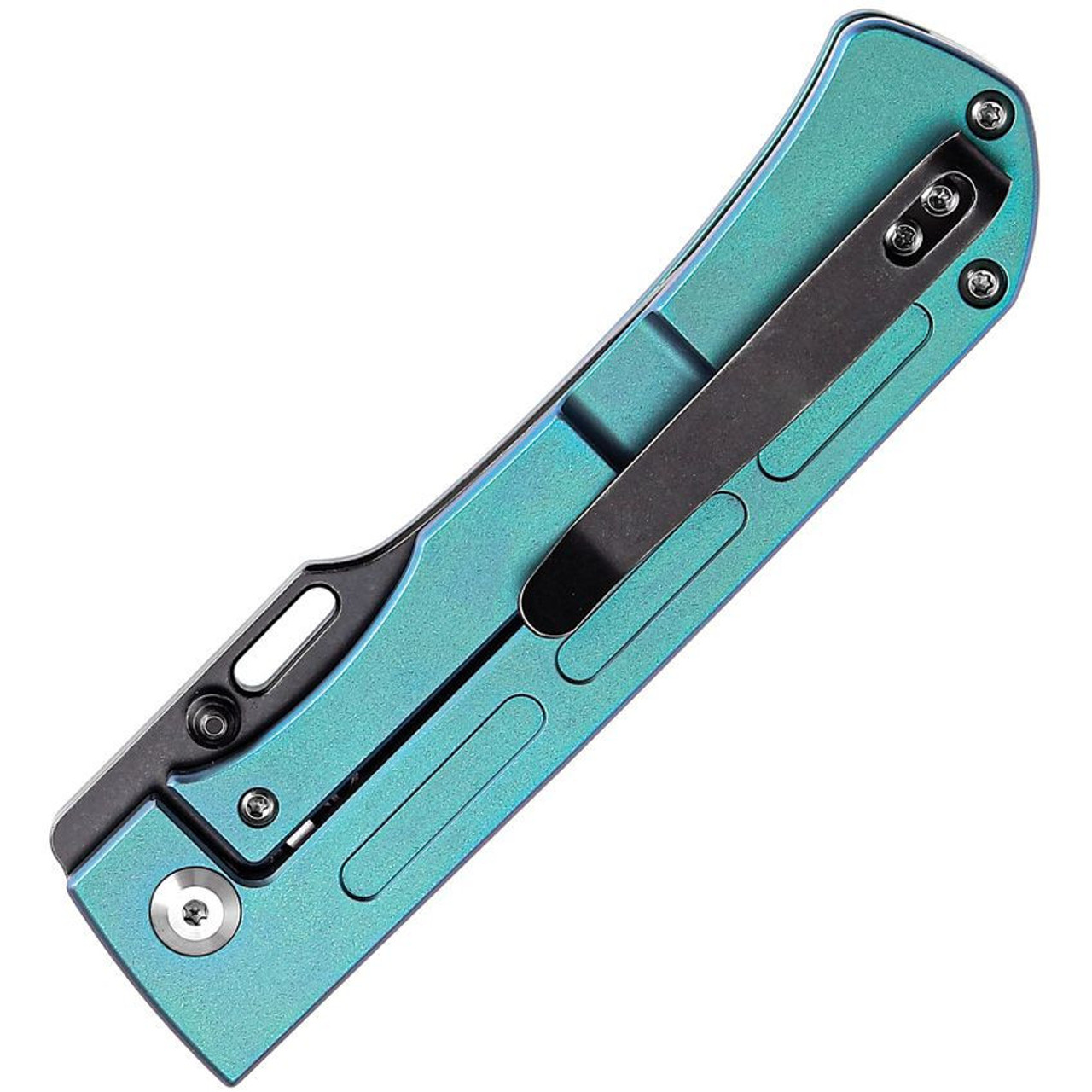 Kansept Reedus (K1041A4) 3.5" Black TiCn Coated and Stonewashed CPM-S35VN Straight Back Plain Blade, Green Andonized Titanium Handle