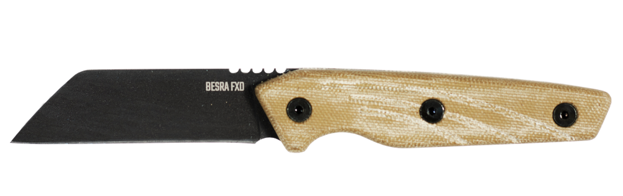 Ontario Knife Co. Besra Fixed Blade (9002) 3.25" Black 1075 Sheepsfoot Plain Blade, Tan Micarta Handle