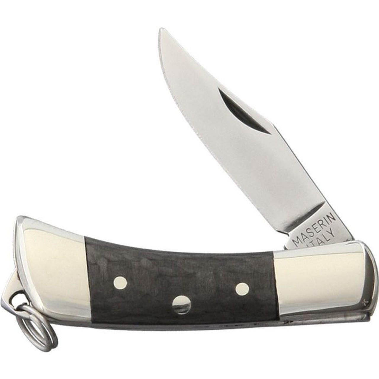 Maserin Mignon Folding Knife (707/CN)- 1.25" Satin Stainless Steel Clip Point Plain Blade, Black Carbon Fiber Handle