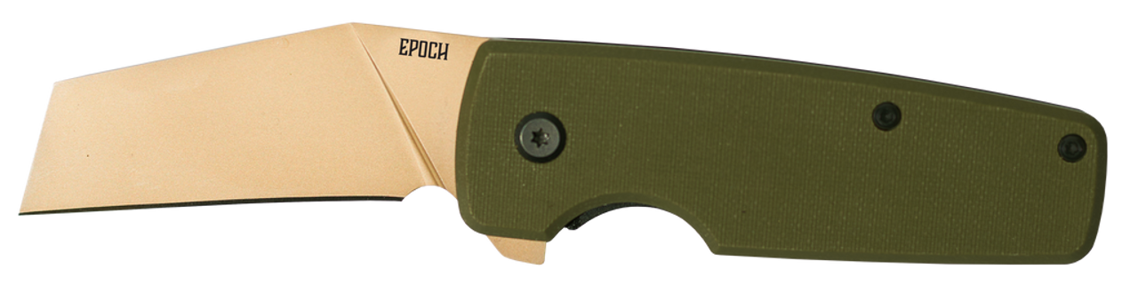 Ontario Epoch (9500) 2.40" D2 Sand Sheepsfoot Plain Blade, Black Stainless Steel Back and Green G-10 Front Handle