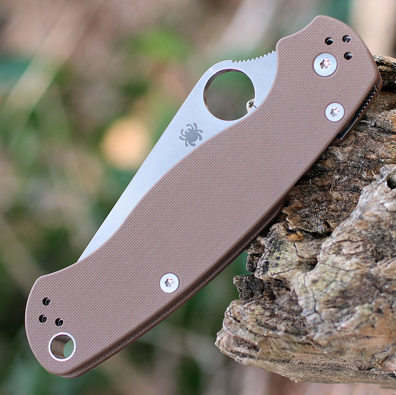 Spyderco Para Military 2 Sprint Run (C81GPBN15V2) - 3.45in CPM 15V Satin Clip Point Plain Blade, Brown G-10 Handle