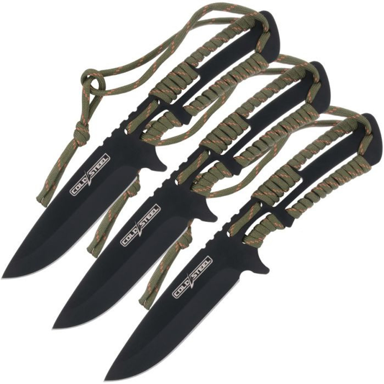 Cold Steel Throwing Knives 3 Pack (44KVD3PK) 4.4" 420 Black Oxide Drop Point Plain Blade, Paracord Wrapped Handle