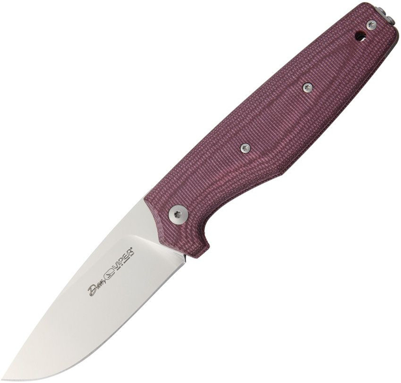 Viper Knives Dan 1 Slip Joint (V5928CBR) 2.875" N690 Satin Drop Point Plain Blade, Burgundy Canvas Micarta Handle