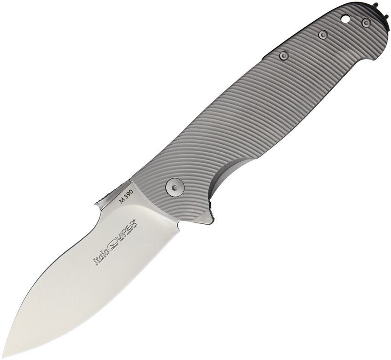 Viper Knives Italo (V5944TI) 3.75" M390 Satin Drop Point Plain Blade, Milled Titanium Handle