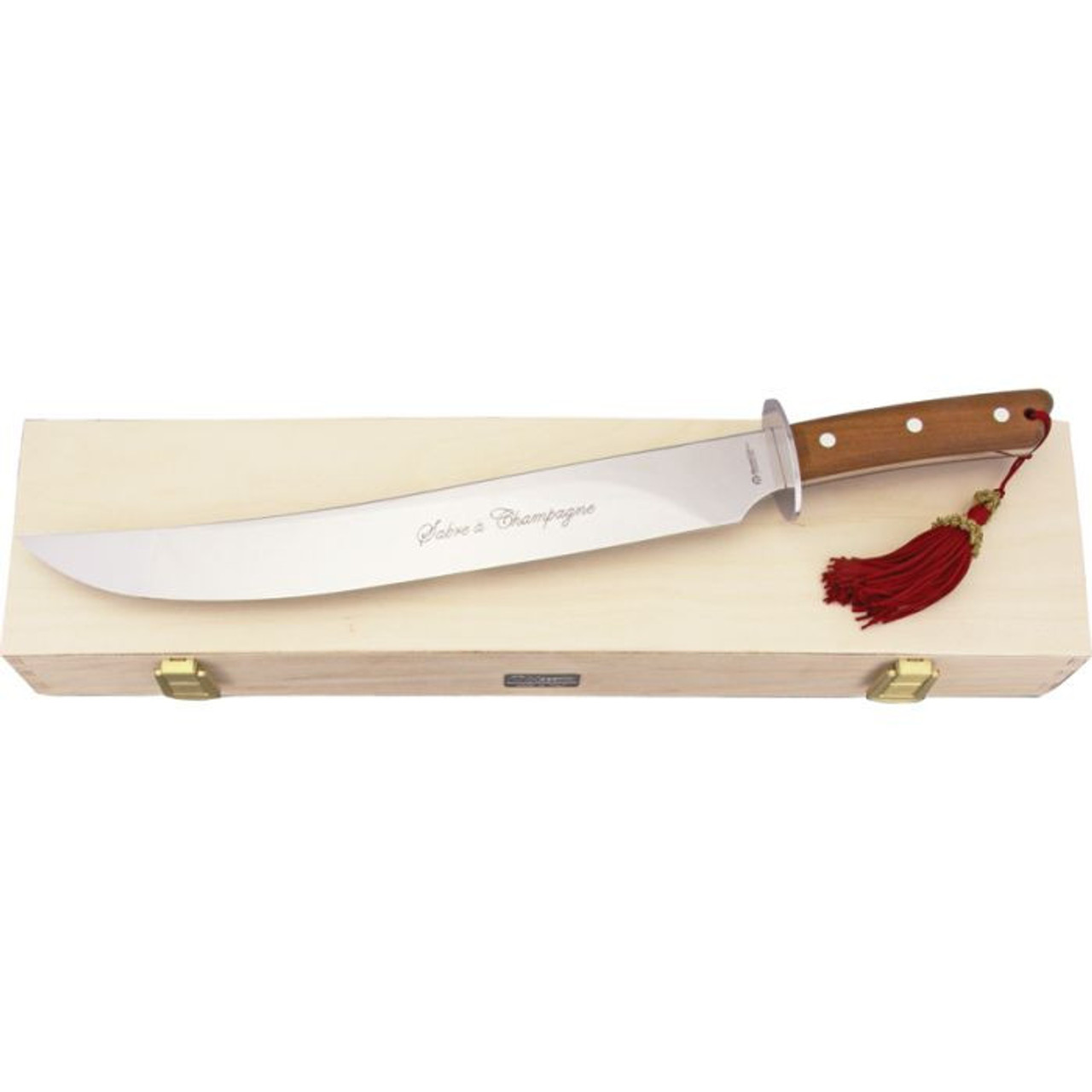 Maserin Champagne Saber Fixed Blade Knife (2000SC12)- 13.50" Satin 420 Unsharpened Machete Style Plain Blade, Bubinga Wood Handle