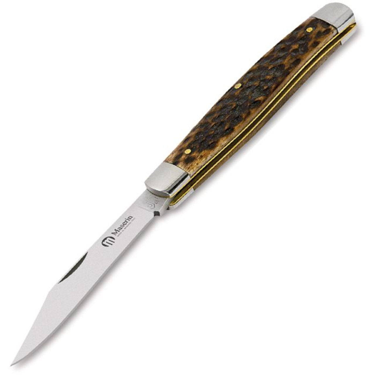 Maserin Temperini Traditional Folding Knife (CE619)- 3.149" Satin 420 Clip Point Plain Blade, Brown Jigged Bone Handle
