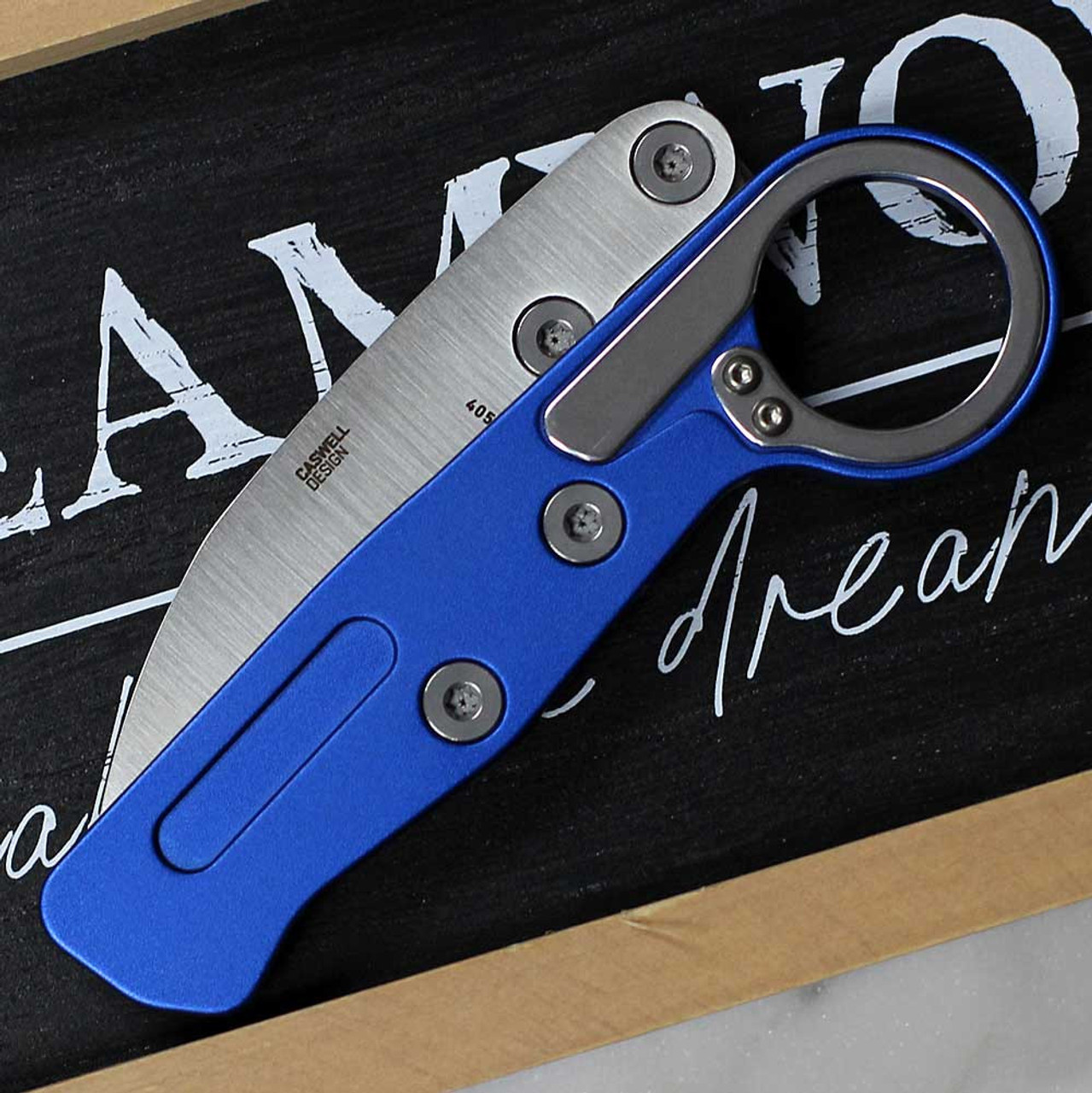 CRKT Provoke Kinematic (CR4050) 2.56" D2 Stonewashed Drop Point Plain Blade, Blue Aluminum Handle with Finger Ring