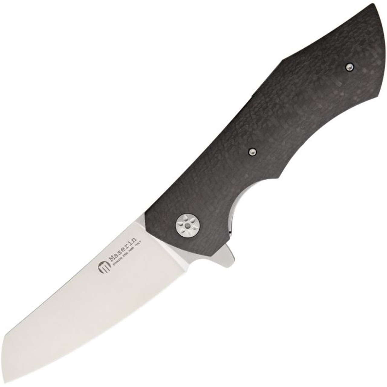 Maserin AM-2 Folding Knife (378/CN)- 3.50" Satin N690 Sheepsfoot Plain Blade, Black Carbon Fiber Handle