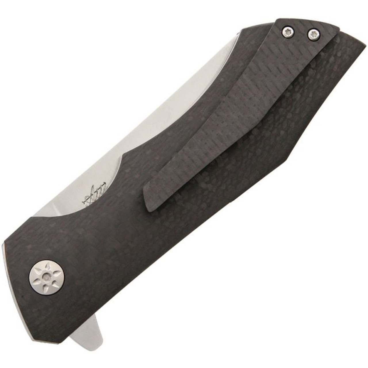 Maserin AM-2 Folding Knife (378/CN)- 3.50" Satin N690 Sheepsfoot Plain Blade, Black Carbon Fiber Handle