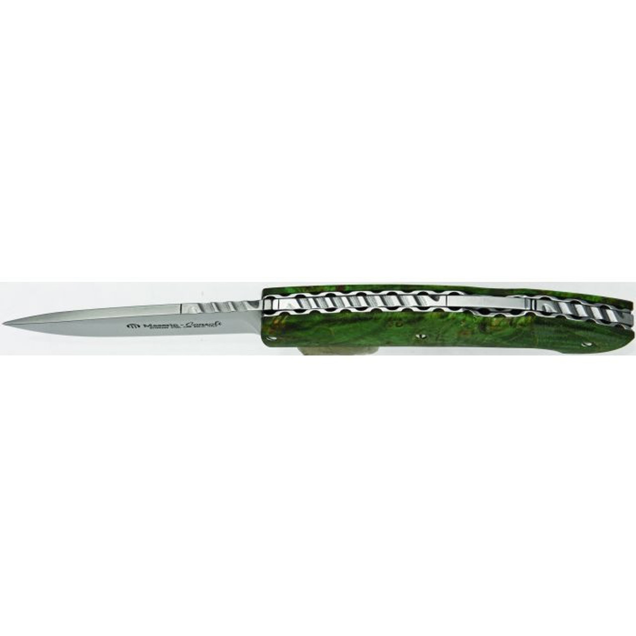 Maserin Consoli Folding Knife (402/RV)- 2.875" Satin CPM S35VN Drop Point Plain Blade, Green Burl Handle