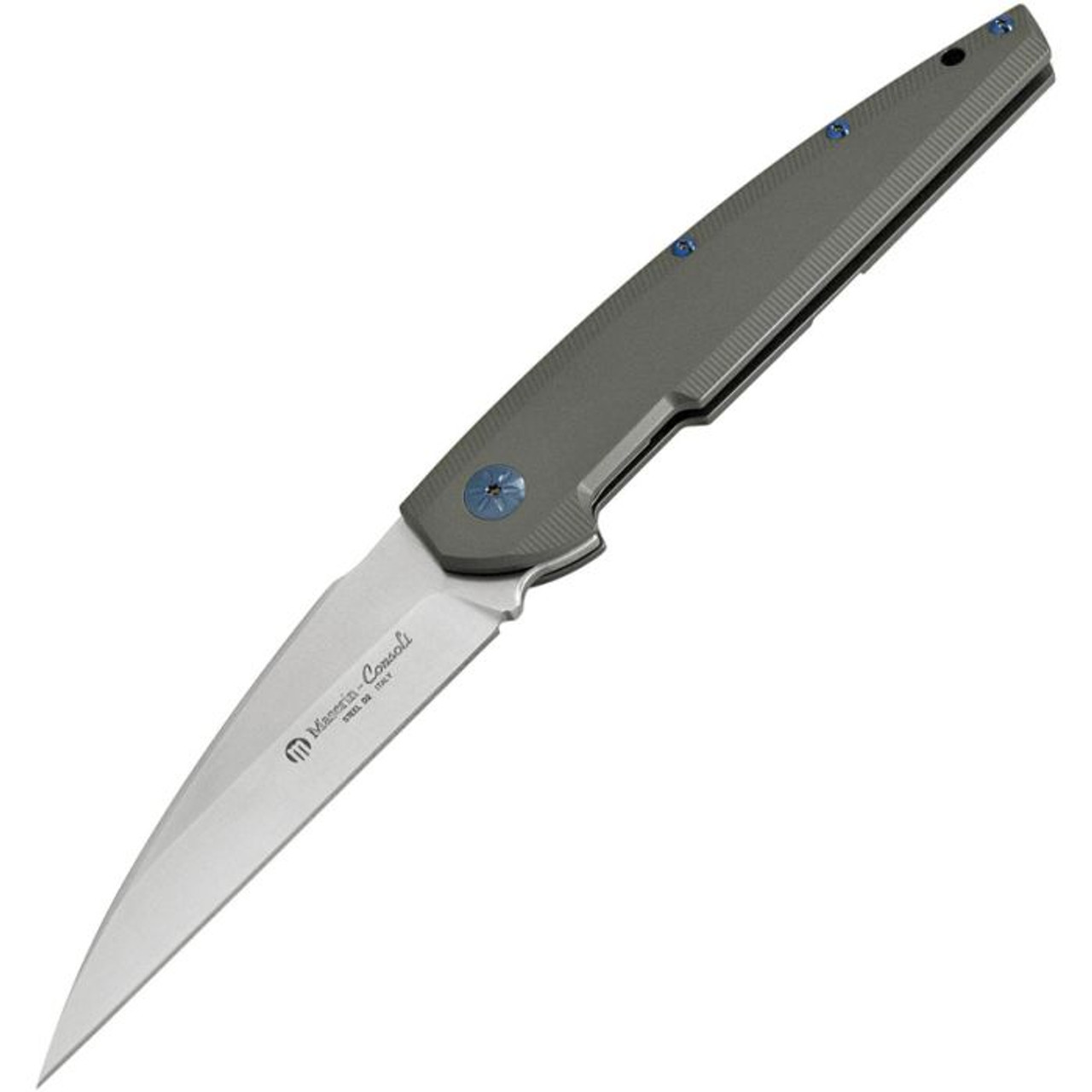 Maserin Solar Folding Knife (405)- 4.13" Satin D2 Wharncliffe Plain Blade, Gray Titanium Handle