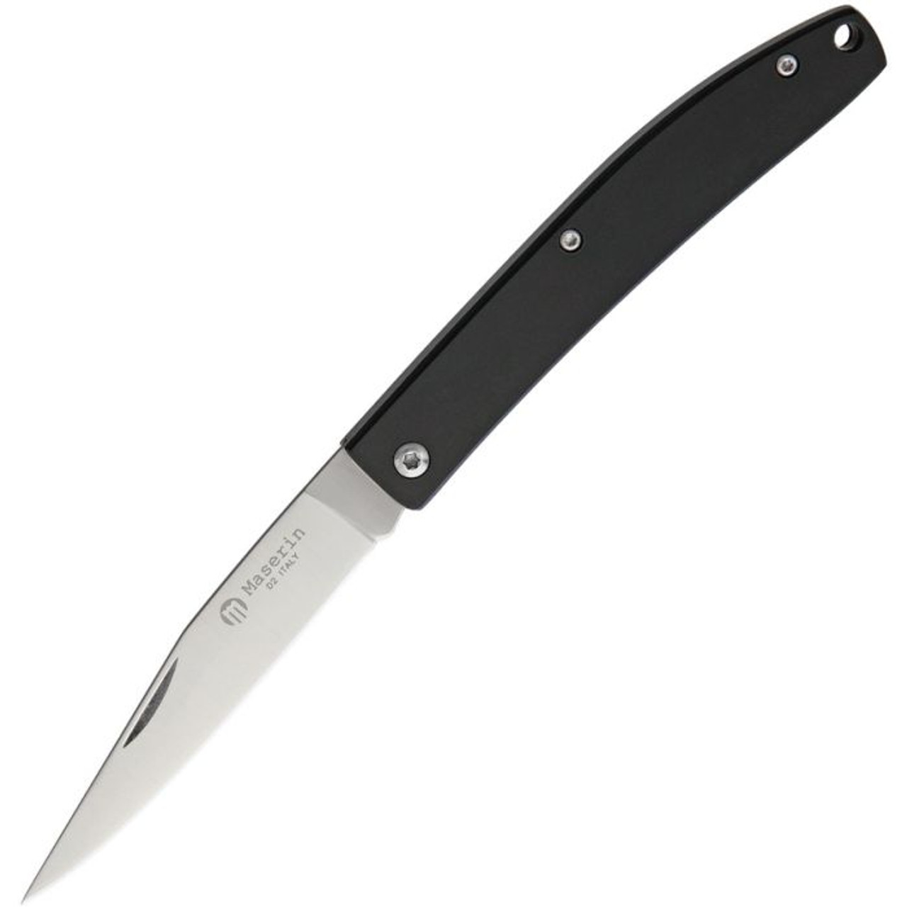 Maserin Gentleman Folding Knife (164/MN)- 3.375" Satin D2 Clip Point Plain Blade, Black Micarta Handle