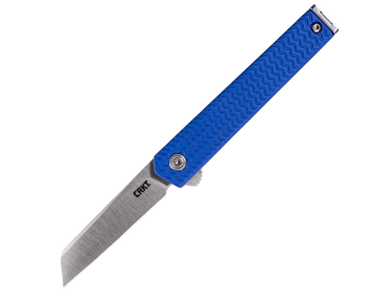 CRKT CEO Microflipper (7083) 2.21" Sandvik 12C27 Satin Reverse Tanto Plain Blade, Blue Aluminum Handle