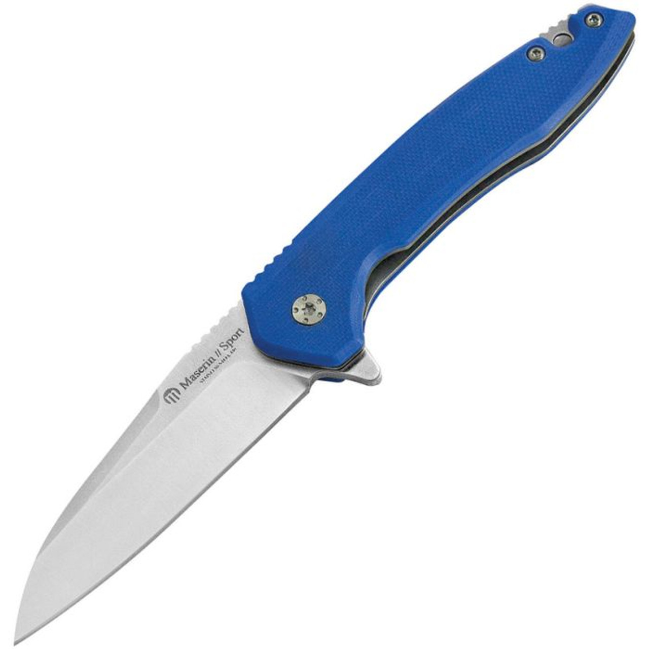 Maserin Sport Folding Knife (46003G10B)- 2.95" Satin 440C Wharncliffe Plain Blade, Blue G-10 Handle