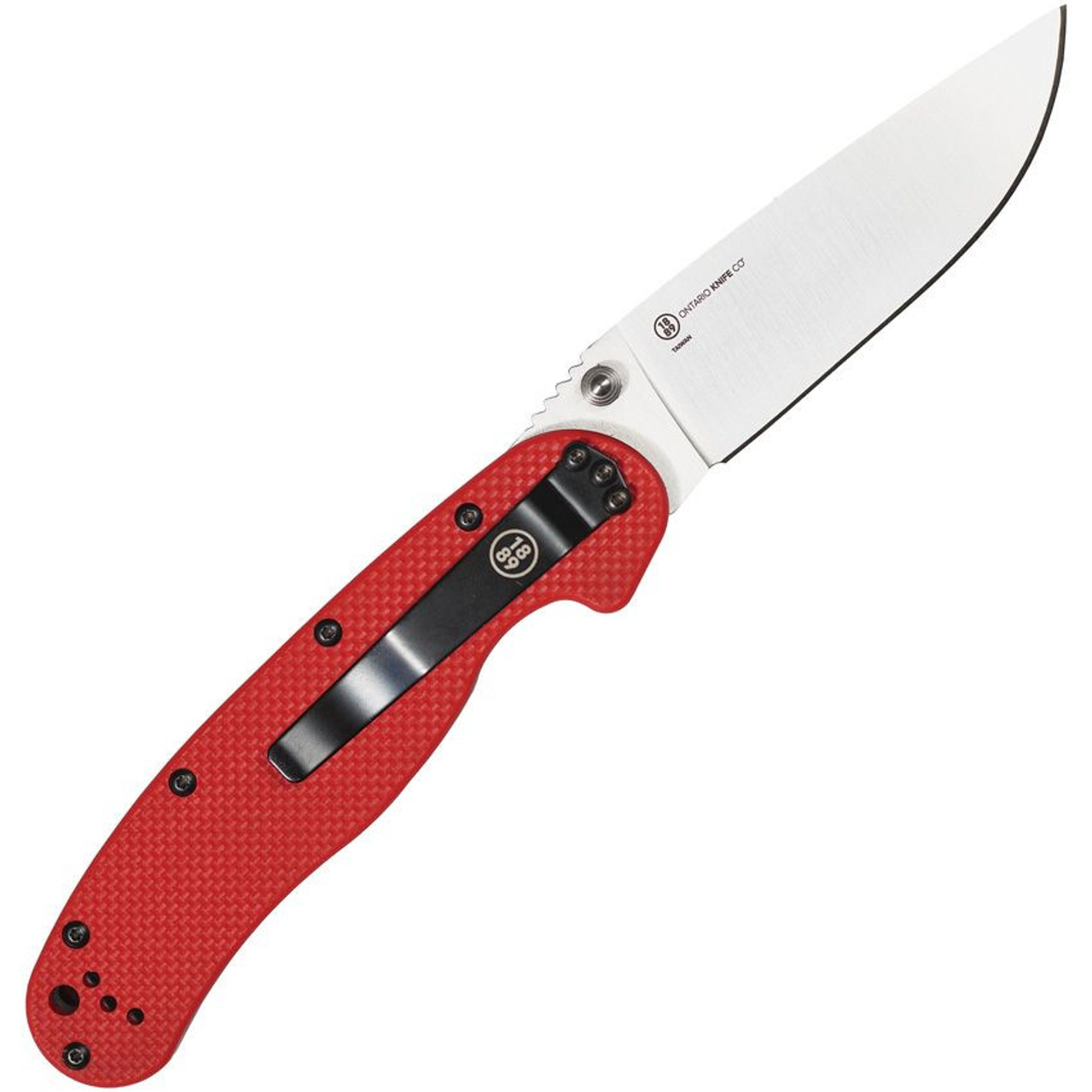 Ontario Rat Model 1 (8864) 3.5 " S35VN Satin Drop Point Plain Blade, Red G-10 Handle