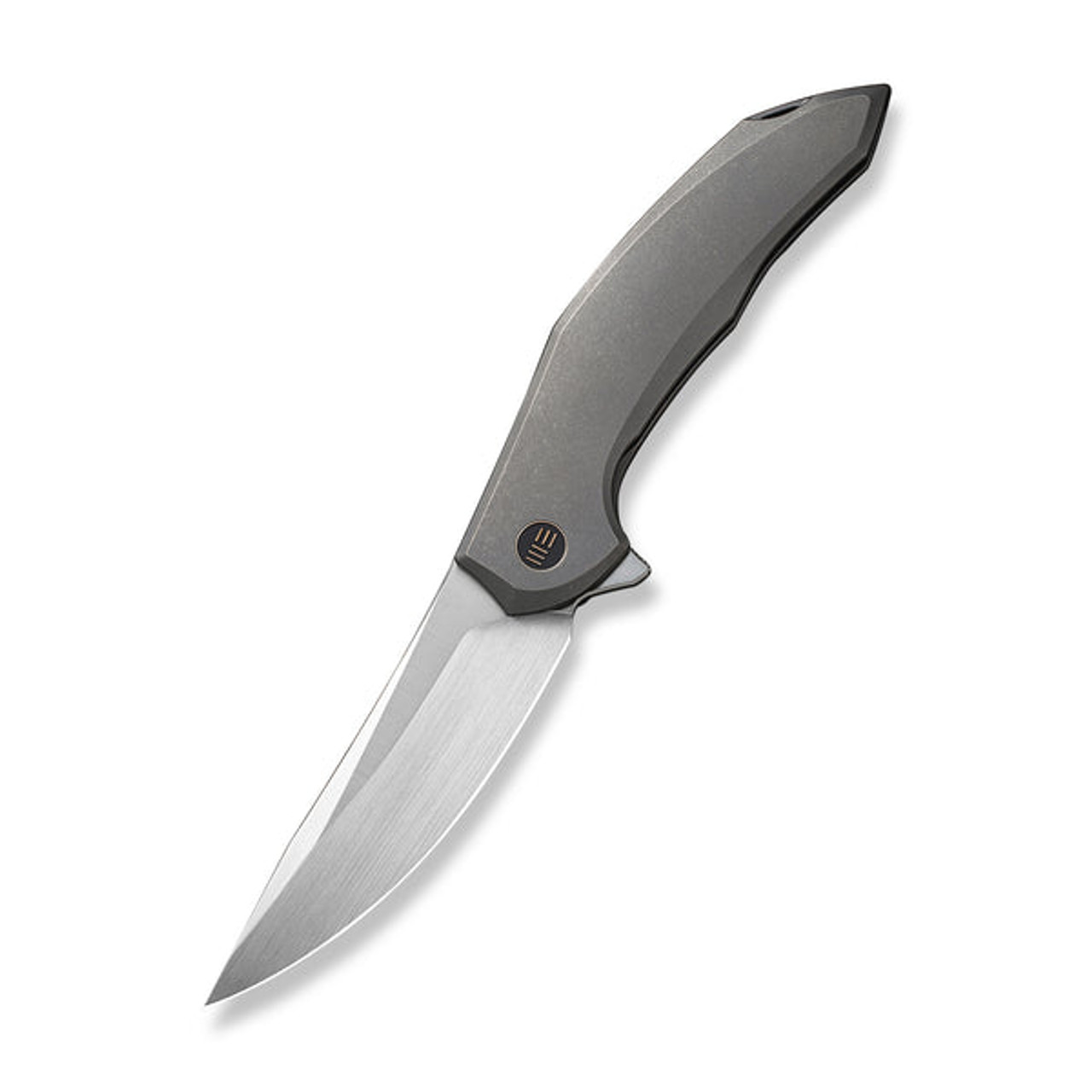 We Merata Flipper (WE22008A-2) 3.68" Hand Rubbed Satin CPM 20CV Trailing Point Plain Blade, Gray Titanium Handle