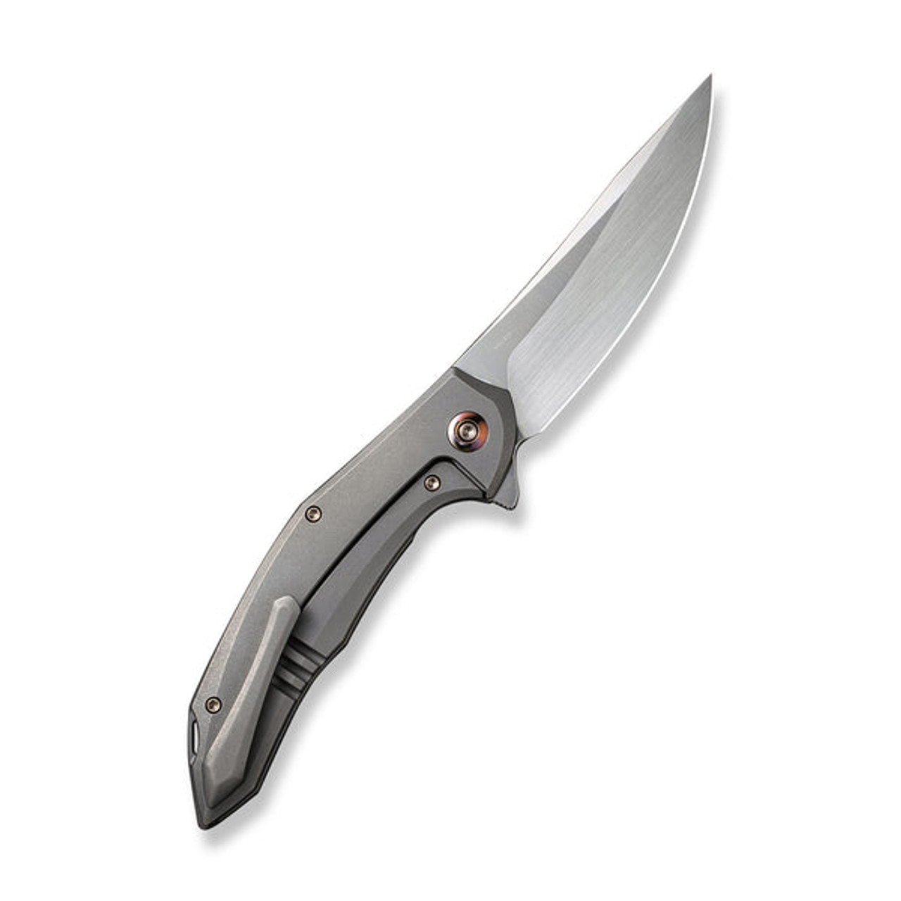 We Merata Flipper (WE22008A-2) 3.68" Hand Rubbed Satin CPM 20CV Trailing Point Plain Blade, Gray Titanium Handle